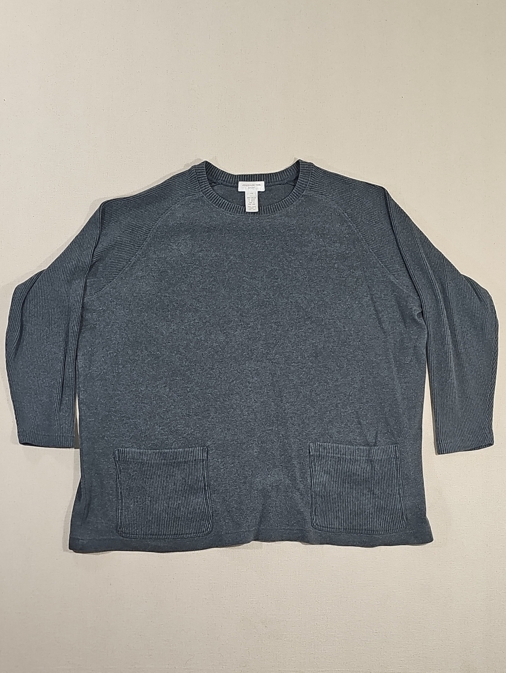 Jones New York Slate-Blue Crewneck Sweater with Patch Pockets